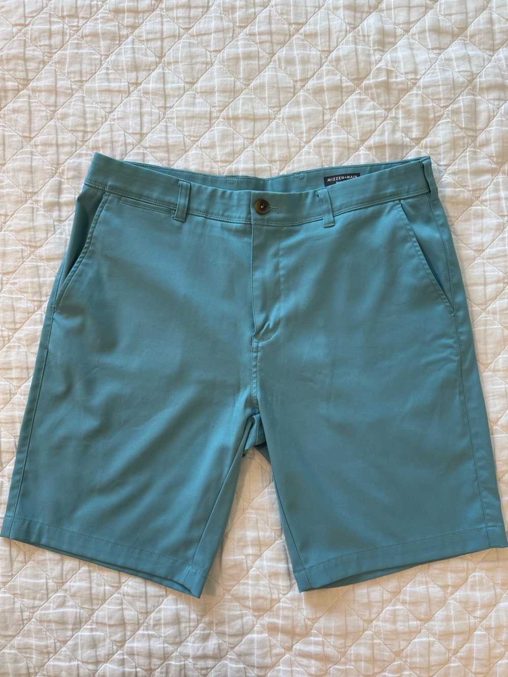 Mizzen+Main Teal Flat-Front Performance Chino Shorts